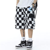 Full Grid Print Multi Pockets Cargo Shorts