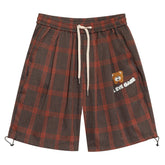 Plaid Flocking Vintage Boo Stitching Drawing Shorts