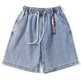 Solid Color Lanyard Retro Denim Shorts
