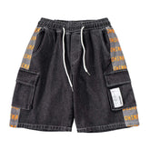 Pocket Letter Print Stitching Pockets Denim Cargo Shorts