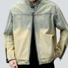 Sand hue zipper men's jean jacket