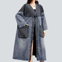 Sanded dark denim coat for women