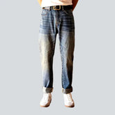 Sanded light wash selvedge jeans for men