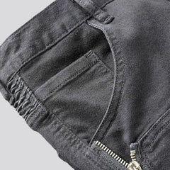 Side zippers skinny motorcycle jeans for men