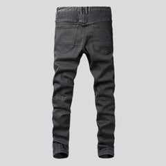 Side zippers skinny motorcycle jeans for men