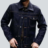 Selvedge dark wash jean jacket for men