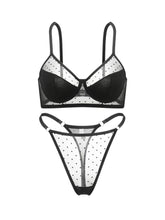 Sexy Black Dot Mesh Sheer Bra