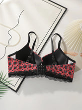 Sexy Embroidered Checkered Heart-shaped Plus Size Bra
