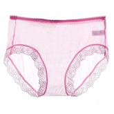 Sexy Lace Trim Solid Briefs Full Transparent Mesh Panties
