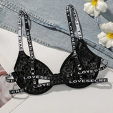 Sexy Leopard Print Lace Letter See Through Underwire Bra
