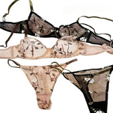 Sexy Sheer Lace Flower Embroidery Underwire Bra