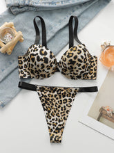 Sexy leopard print 2-piece set with gathered lifting and thickened steel support Bra