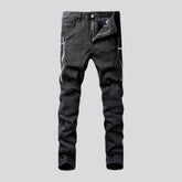 Side zippers skinny motorcycle jeans for men