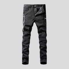Side zippers skinny motorcycle jeans for men