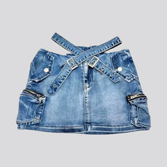 Vintage belted-waistline jean skort