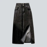 Vintage double waistband denim skirt for women