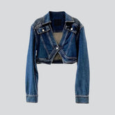 Vintage v-neck jean jacket for ladies
