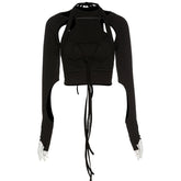 Bandage Tassel Hollow Crop Top