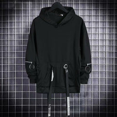 Black Hooded Long Streamer Stylish Hoodie