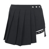 Dark Fake Two-piece Strap Pleated Skirt