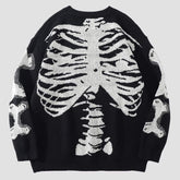 Dark Skeleton Print Knitted Sweater