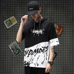 Double Color Stitching Hooded Tee