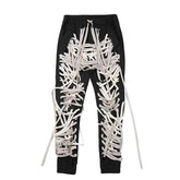 High Waist Patchwork Slim Tie Pants
