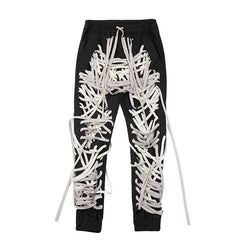 High Waist Patchwork Slim Tie Pants