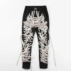 High Waist Patchwork Slim Tie Pants