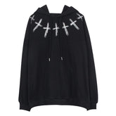 Line Beaded Cross Print Hoodie