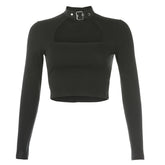 Metal Circle Hollow Out Long-sleeved T-shirt