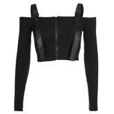 Ribbons Buckle Strap Cardigan Long-sleeved T-shirt