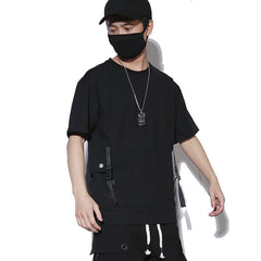 Stitching T-shirt Men's Fashion Strapped Techwear Style Tee