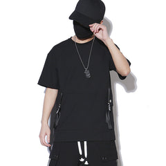 Stitching T-shirt Men's Fashion Strapped Techwear Style Tee