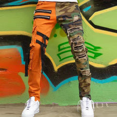 Straight Camouflage Stitching Denim Pants
