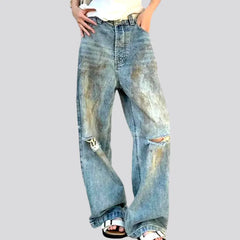 Whiskered painted jeans for ladies