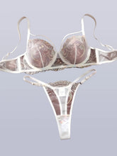 White Iridescent Peacock Feather Embroidered Lace Bra