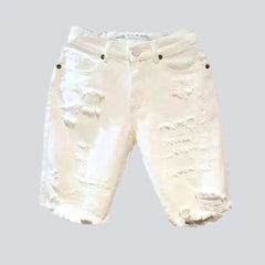 White men's distressed denim shorts