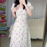 Short-Sleeve Floral Midi A-Line Dress