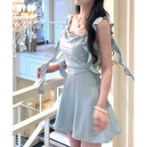 Ruffle Strap Plain Mini A-Line Dress