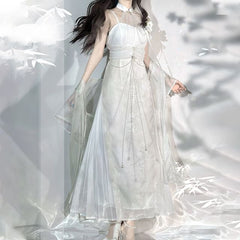 Short-Sleeve Sheer Panel Maxi Sheath Lolita Dress / Light Jacket / Set
