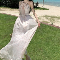 Halter Neck Floral Midi A-Line Dress