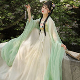 Set: Floral Embroidered Hanfu Maxi Dress + Light Jacket