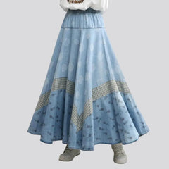 Long painted denim skirt for women