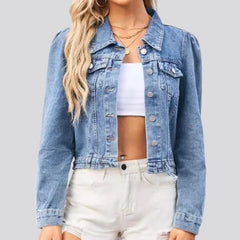 Puff-sleeves slim jean jacket for women