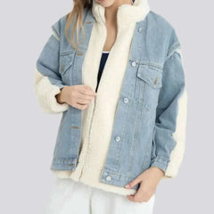 Light-wash sherpa jean jacket for women