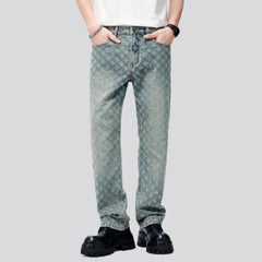 Mid-waist embroidered jeans for men