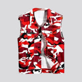 Army patterned denim vest for men