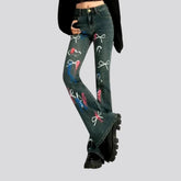 Art patterned high waist women's jeans