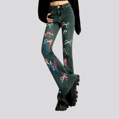 Art patterned high waist women's jeans